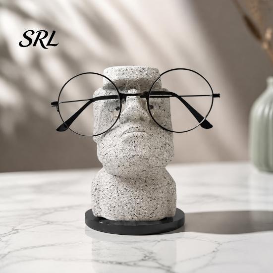 Novelty Gift for Men Women Moai Eyeglass Holder, Abstract Easter Island Stone Stand, Fun Glasses Resin Portrait Figurine Creative Display Stands,