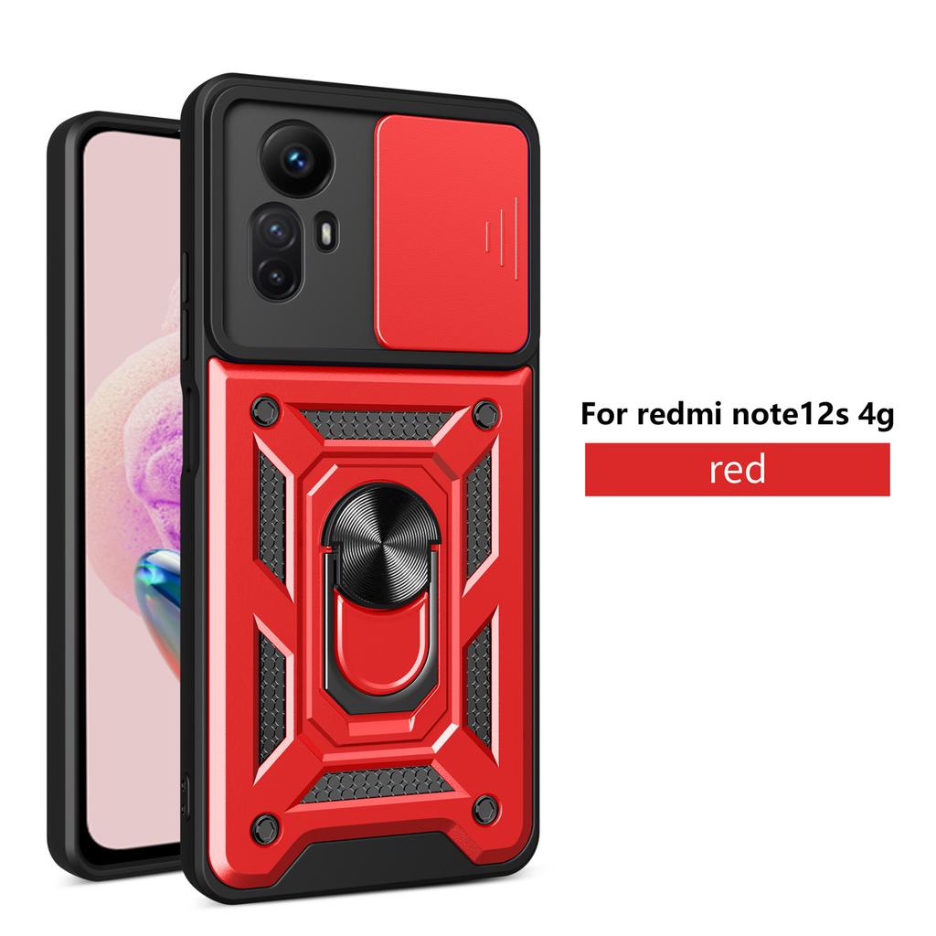 Phone Case For Redmi Note12S Magnetic Holder Ring Protect Cover Funda For Xiaomi Redmi Note12S 4G Case Slide Camera Lens Armor