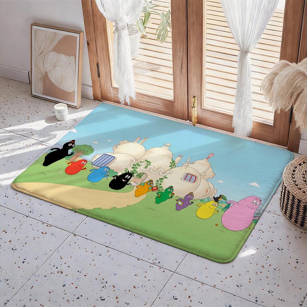 Les Barbapapa Cartoon Floor Mat Eco - Flannel Doormat Non-Slip Odorless Indoor Floor Rug Soft Short Plush Home Mat