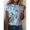 Женская летняя футболка с круглым вырезом, элегантный темперамент, дышащая, с короткими рукавами, с цветочным узором, свободная, повседневная женская футболка
