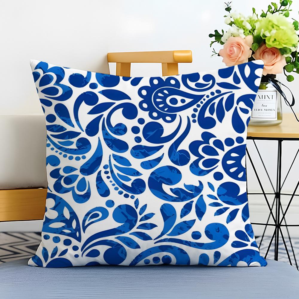 Blue and White Porcelain Cushion Cover Washable Linen Pillowcase Soft  for Sofa Bed Cozy Home Room Decor