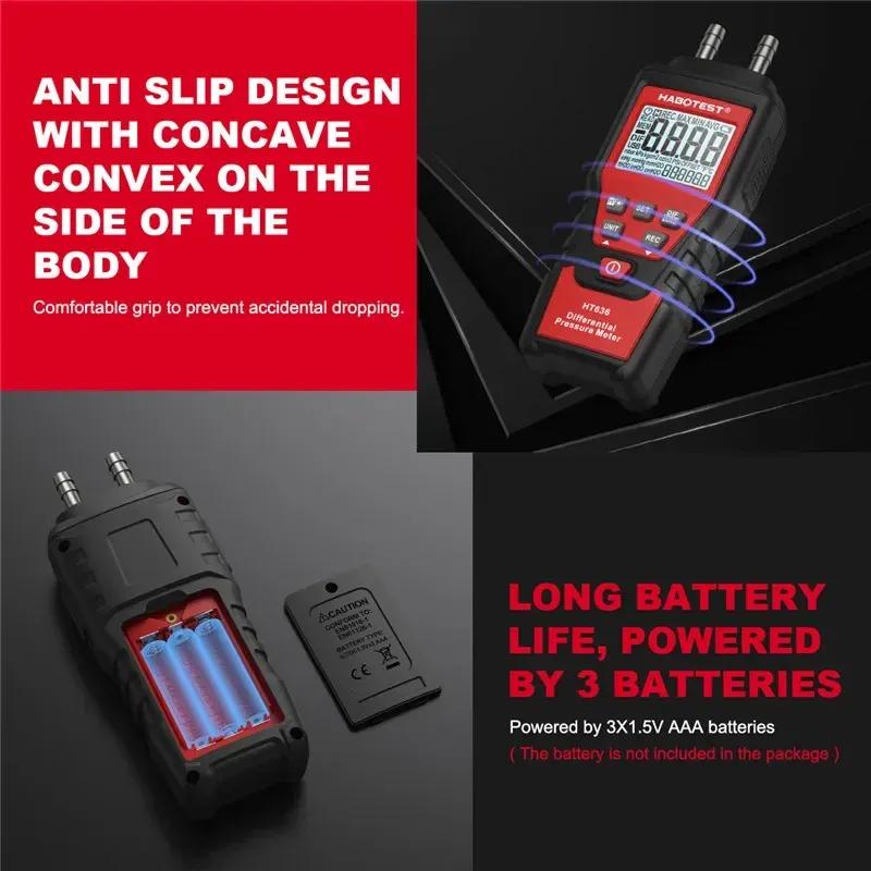 HT636 Digital Manometer Pressure Gauge Meter Handheld Pressure Differential Detector Air Pressure Kit Detector Meter 12 Unit