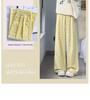 Women's 2024 Summer Yellow Polka Dot Wide-Leg Ice Silk Pants