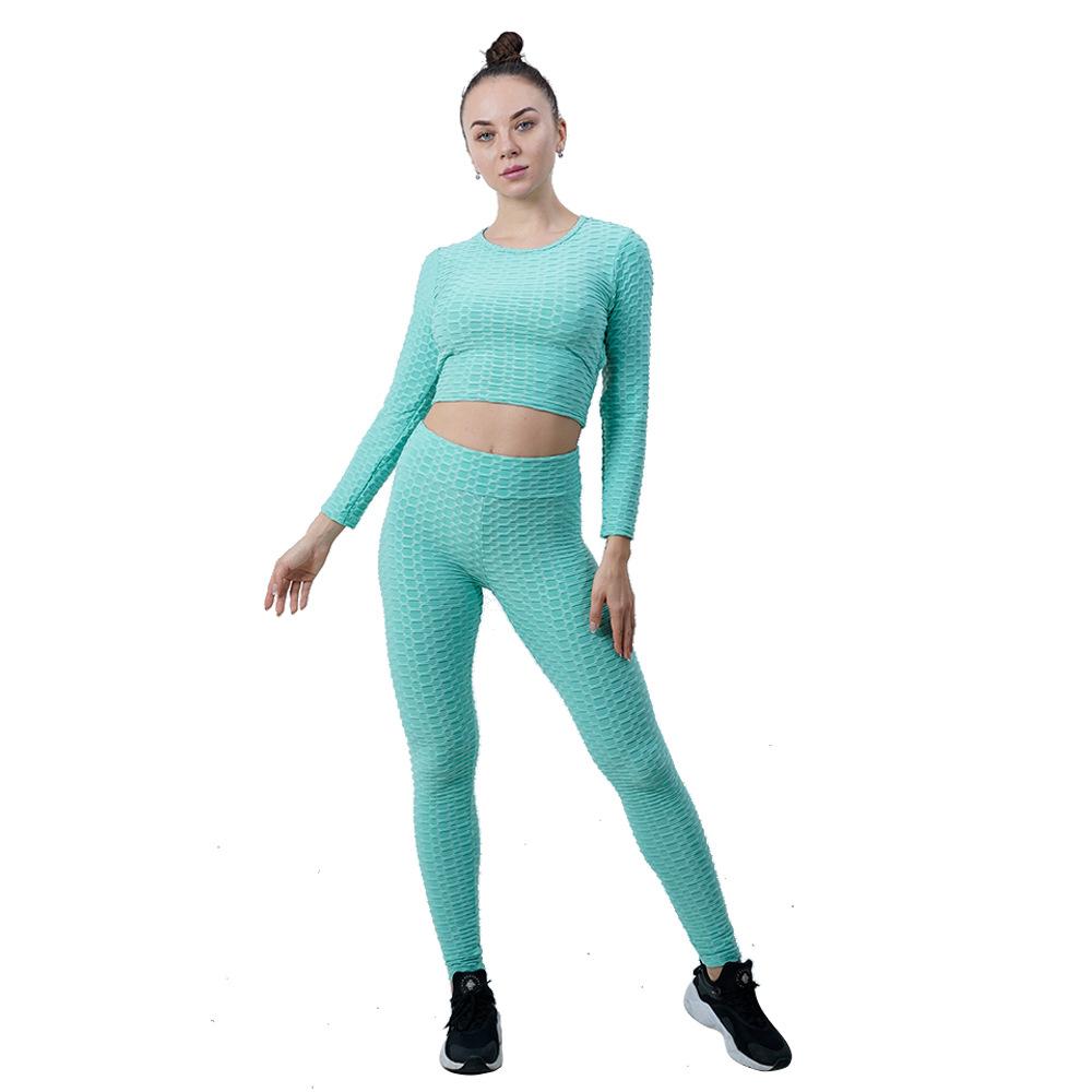 Комплект для йоги Женская одежда для йоги Bubble Yoga Бег Фитнес Одежда с высокой талией Персиковый подъем бедер Одежда для йоги