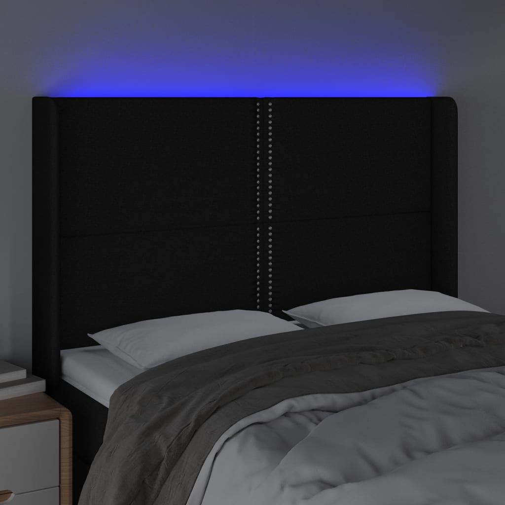 LED Headboard in Black 147 x 16 x 118 128 cm Fabric