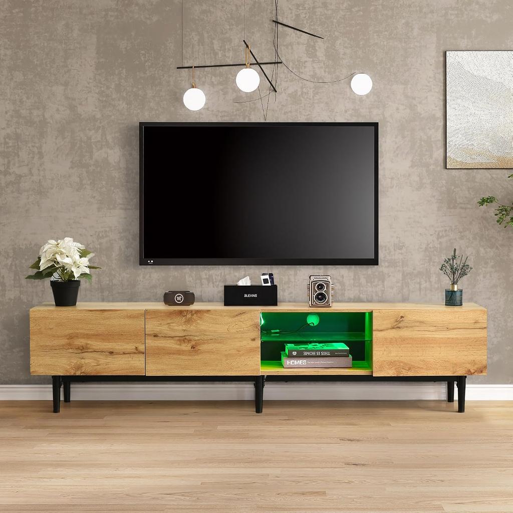 70.87" TV Stand for TVs up to 80", Entertainment Center with Slatted Doors & Adjustable Shelves, Customized