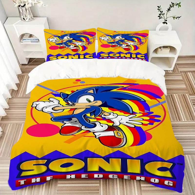 3pcs bedding set Sonic Adventure Includes 1 Comforter + 2 Pillowcases, Without Pillow Inserts, Soft Comfortable, Lightweight Breathable, Pri
