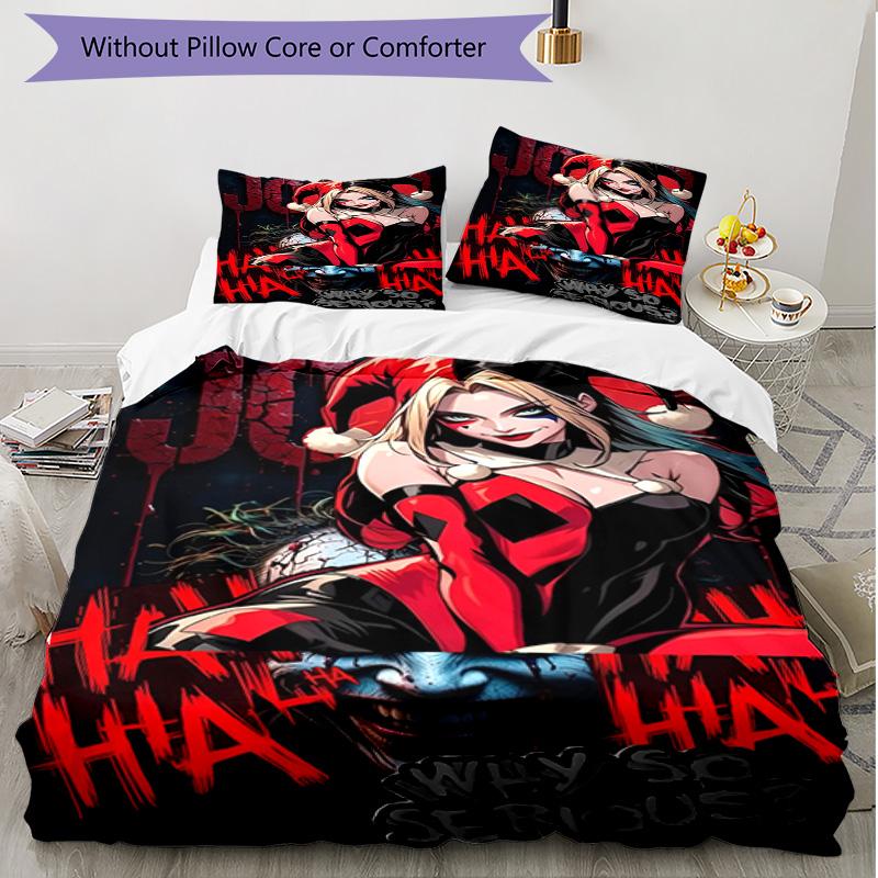 3pcs Duvet Cover Set (1*Duvet Cover + 2*Pillowcase, Without Core), Harley Quinn Joker Print Soft All‑Season Bedding Set, Home Bedroom Decor Gift