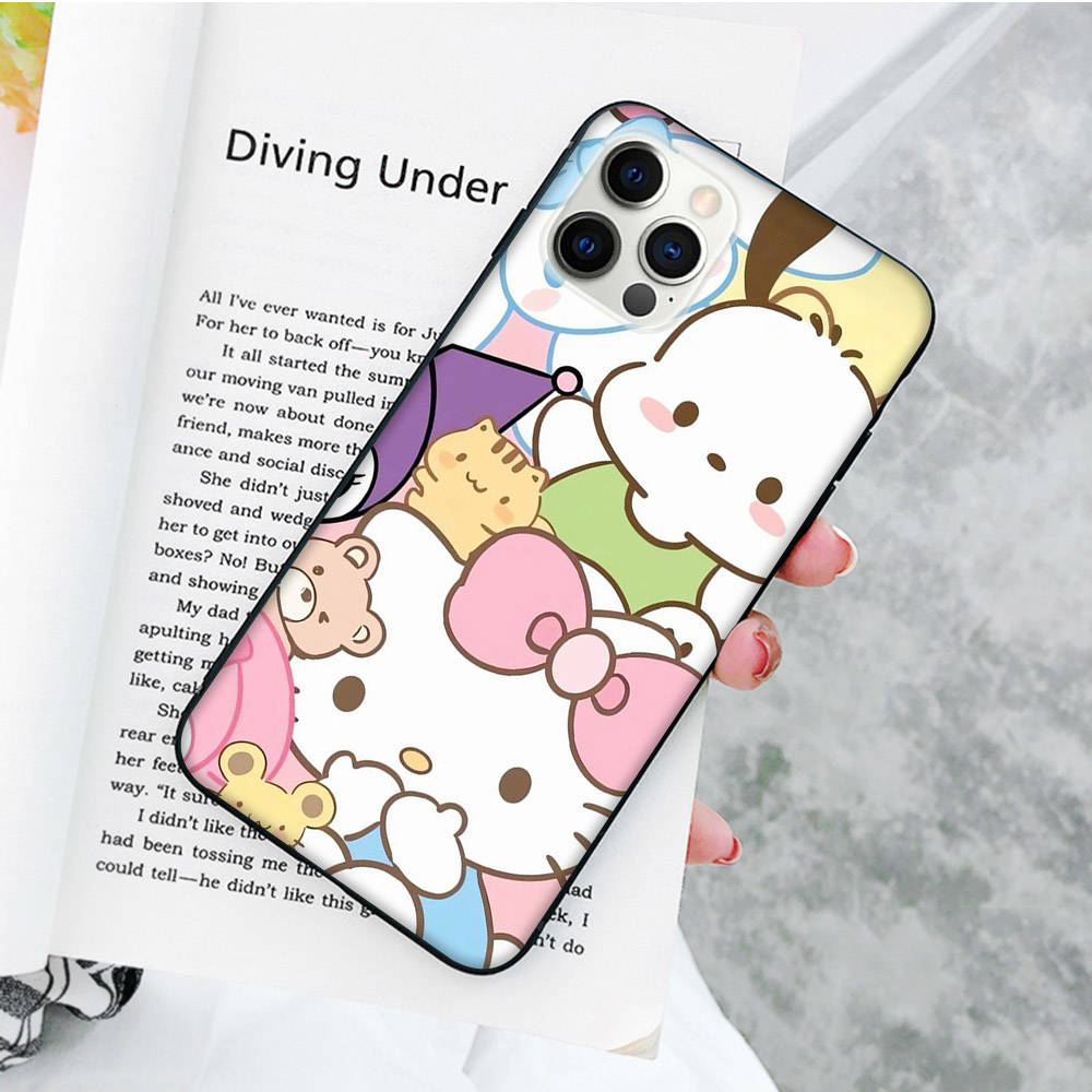 Черный чехол JZ23 Hello Kitty для OPPO Reno 8 6 5 4 Pro Plus Find X3 A17 A3 A31 A38 A40 A53 A54 A55 A74 A76 A78 A77 A80 A94 A95 A96 Lite