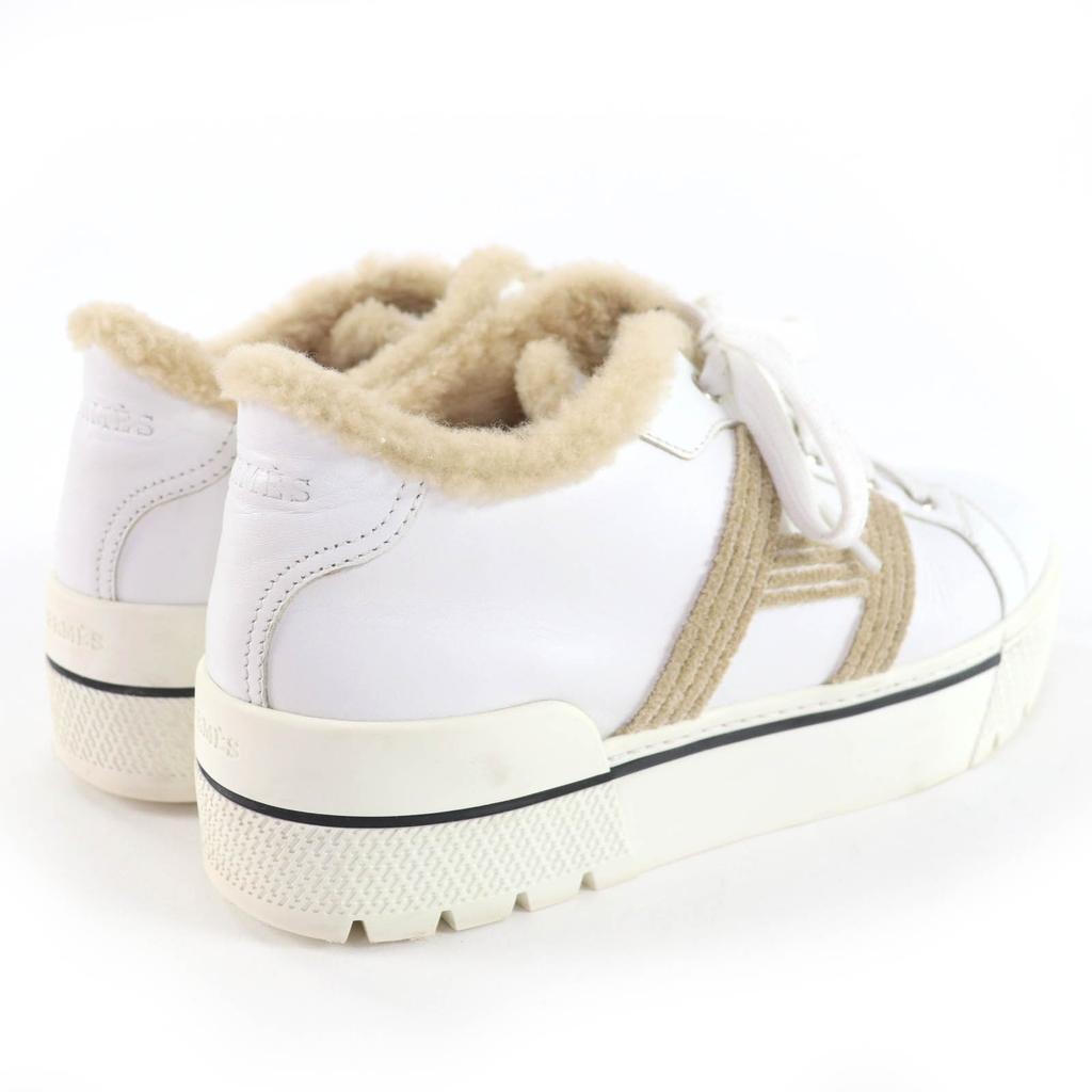 Great HERMES Low cut sneakers Dare H logo design mouton leather White beige 38 Used