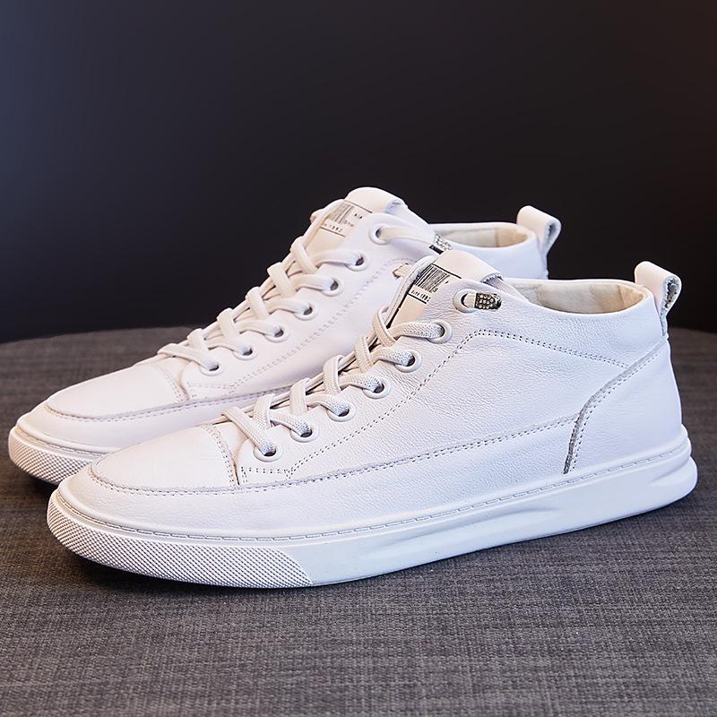 Женские высокие туфли на плоской подошве, натуральная воловья кожа, новые модели весна/осень 2025 года, универсальные повседневные белые туфли