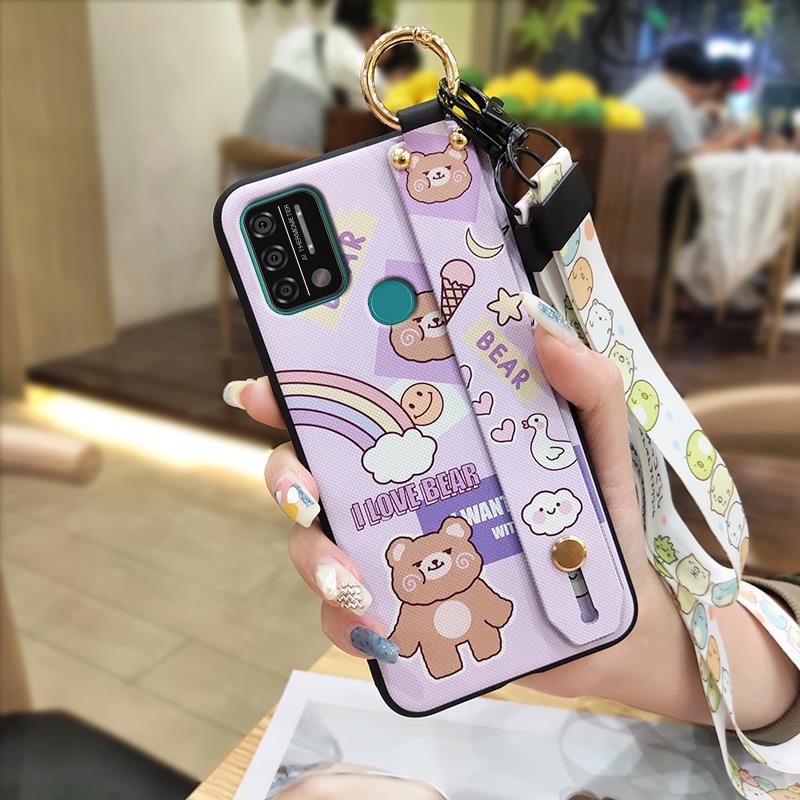 Kickstand Anti-knock Phone Case For UMIDIGI A9 Back Cover Protective Cute Cartoon Lanyard Dirt-resistant Soft Case Ring