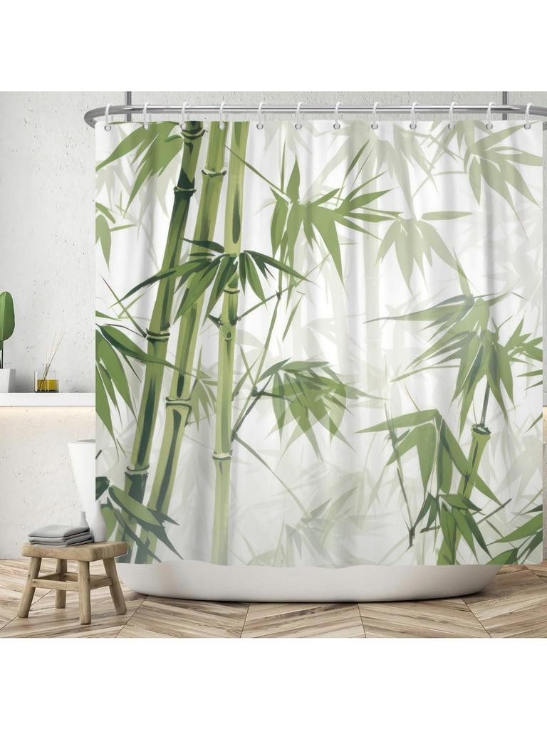 Green Bamboo Shower Curtain Japanese Asian Shower Curtains For Bathroom Zen Spa Bath Curtain Fabric Shower Curtain Watercolor