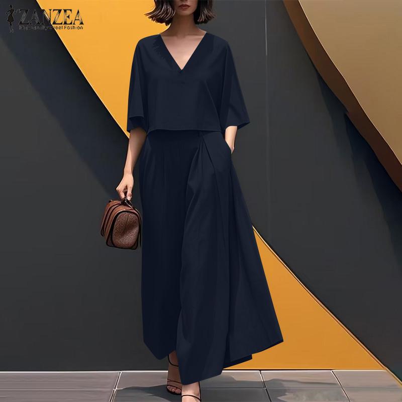 ZANZEA Женская блузка с рукавом 3/4 и широкие брюки, повседневный комплект из двух предметов