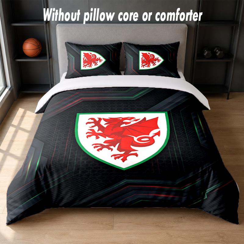 Wales Rugby Design Bed Bedding Set 1 Duvet Cover + 2 Pillowcases Soft Breathable Household Bed Linens