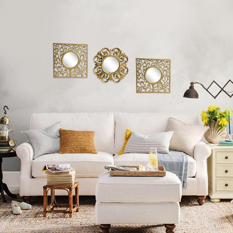 1PC/3PC Nordic Home Подвесные Зеркальные Наборы Круглые Квадратные Настенные Зеркала Наборы Золотое Подвесное Зеркало Винтаж