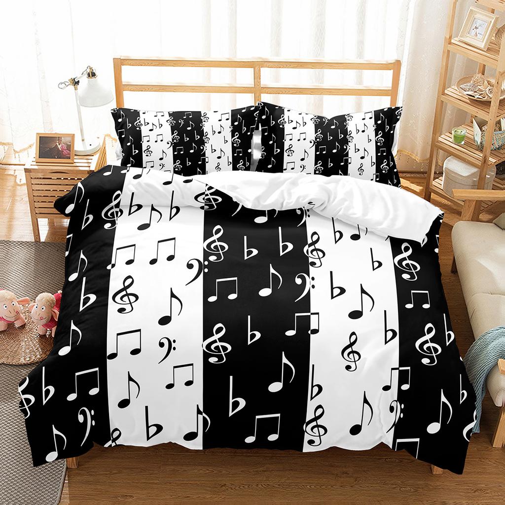Piano Pattern Duvet Cover Queen King Size Classic Music Themed Bedding Music Pattern Geometric Stripes Room Decor 3 Piece Set