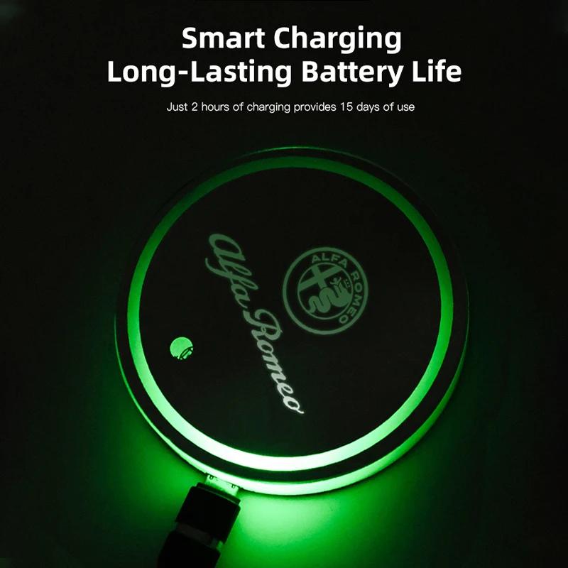 Hub Caps Alfa Romeo Tire Valve Caps Car Glowing Coasters LED Light Water Cup Mat For Alfa Romeo 4C Car USB Charging Color ChangeNV6