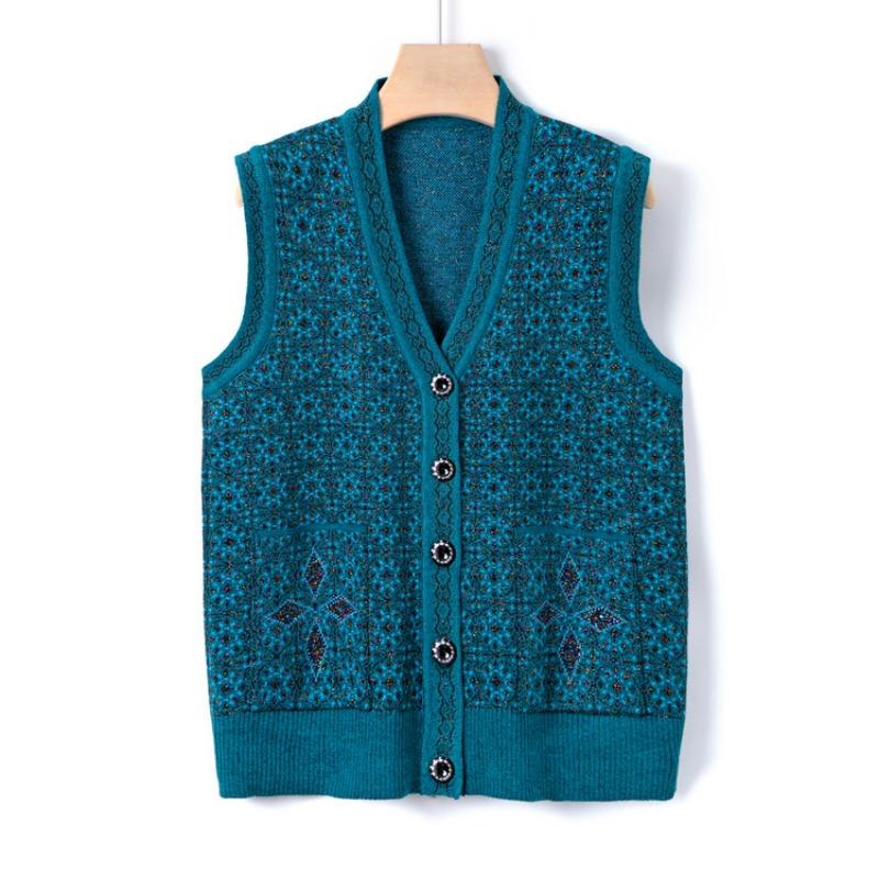 New Mother's Autumn Vest Jacket Medium and Old Knitted Sweater Vest Casual Grandma Autumn Top