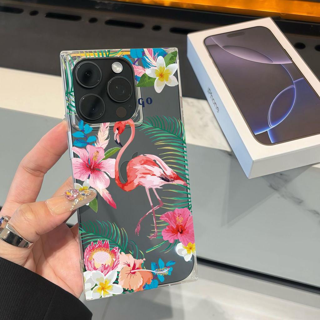Прозрачный квадратный чехол-трубка для защиты iPhone 13 14 Pro Max 15 Plus 11 16 ProMax 12, чехол с рисунком фламинго, защита от кислорода