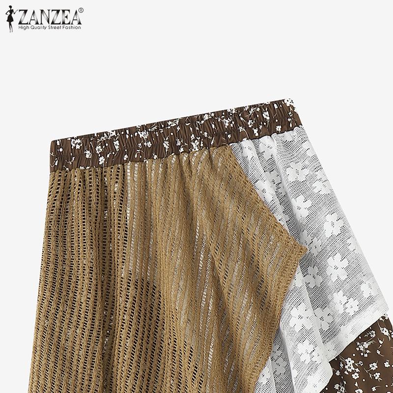 ZANZEA Womens Summer Casual Patchwork Loose Floral Print Long Skirts