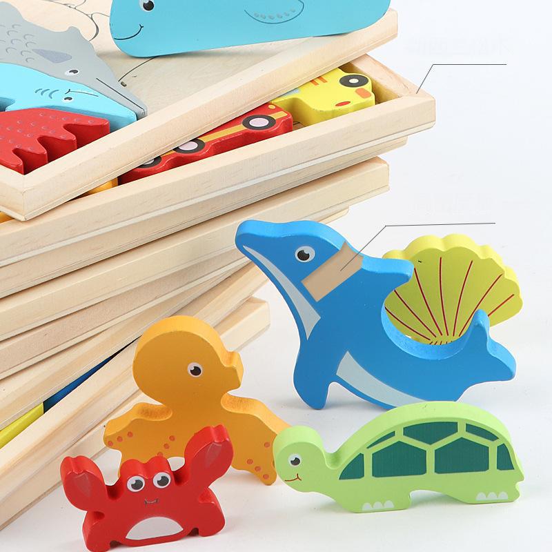 Cartoon Animal Three-dimensional Jigsaw Puzzle Children's Wooden Puzzle Early Education Hand Grasping Board Fruit and Vegetable Transportation Toy