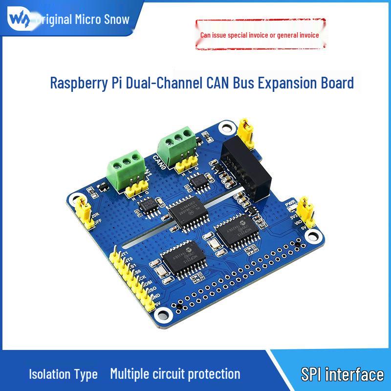 MicroSnow Dual-Channel CAN Bus Module for Raspberry Pi 4 with Isolated SPI Interface and Circuit Protection