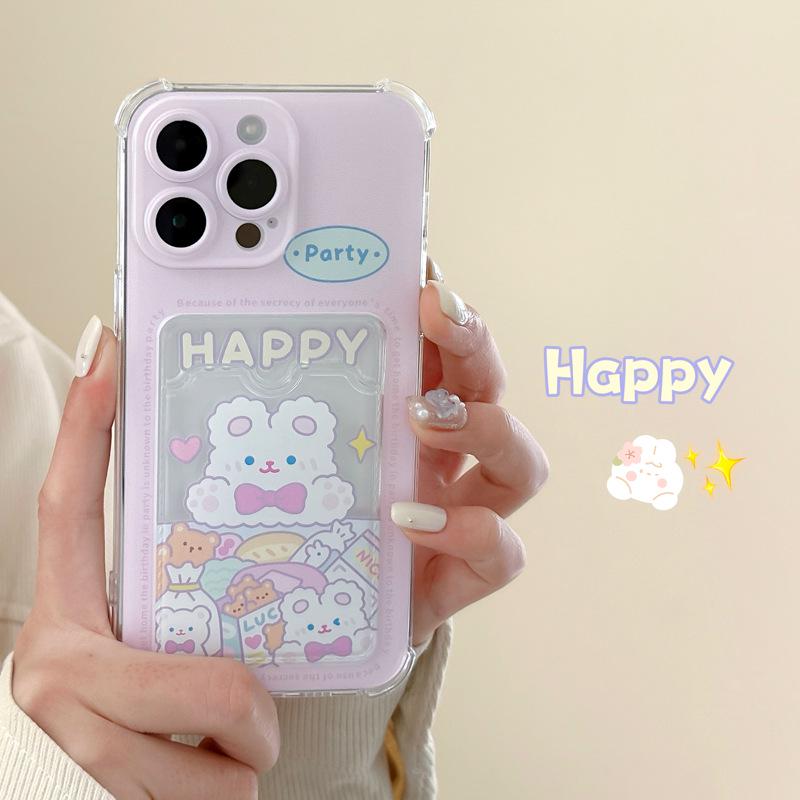 Чехол Zhitai для iPhone 16: 15 Pro Max/14 Pro, Мультяшный кролик и держатель для карт