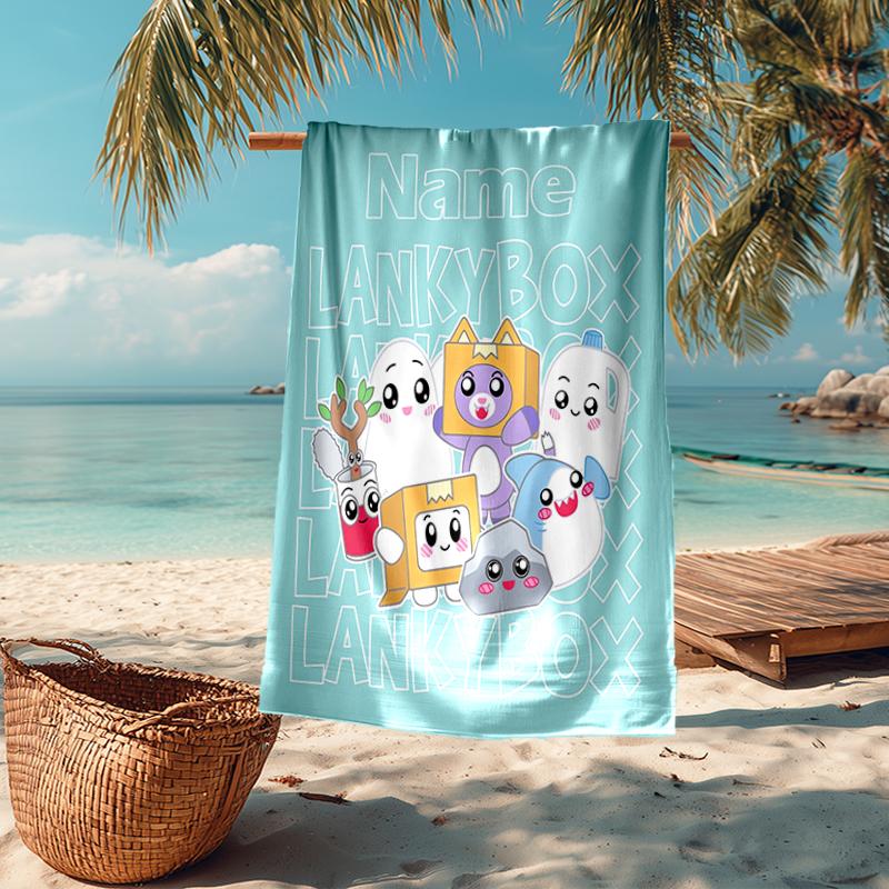 Custom Name Ultra-Soft Beach Towel with LankyBox Theme,Ideal for Pool - Camping, Diving - Perfect Travel Essential, Vibrant Beach Towel.