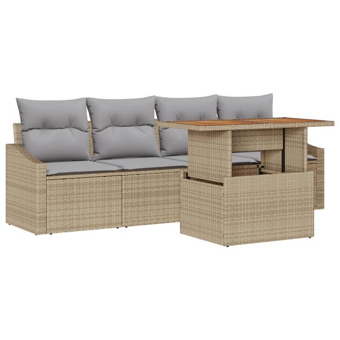 VidaXL Set de canapé de jardin 5 pièces avec coussins beige en poly rattan 3358506