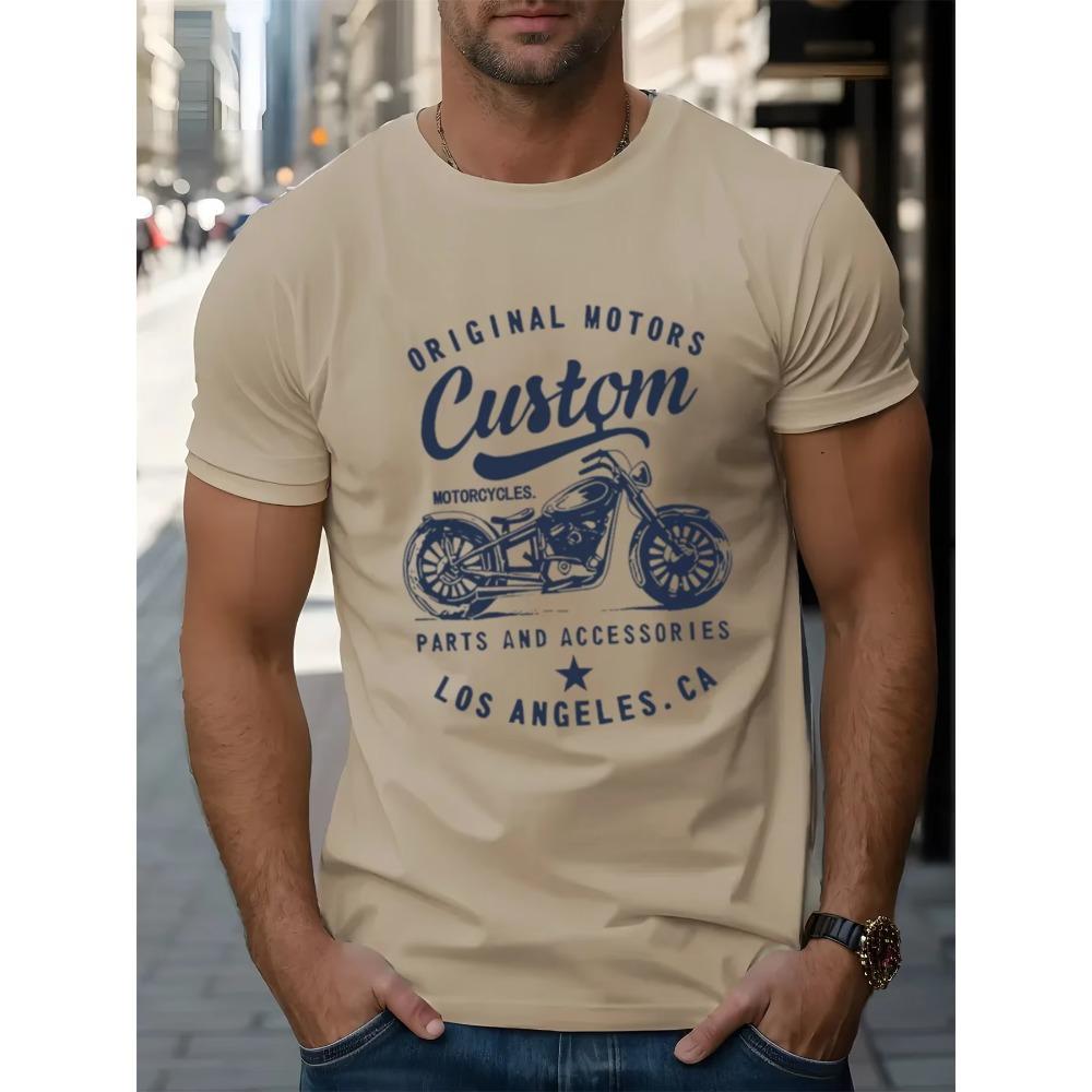 Men's 100% Cotton Fashionable Casual Loose Oversized Retro Motorcycle Pattern Printed Round Neck Short Sleeved T-shirt