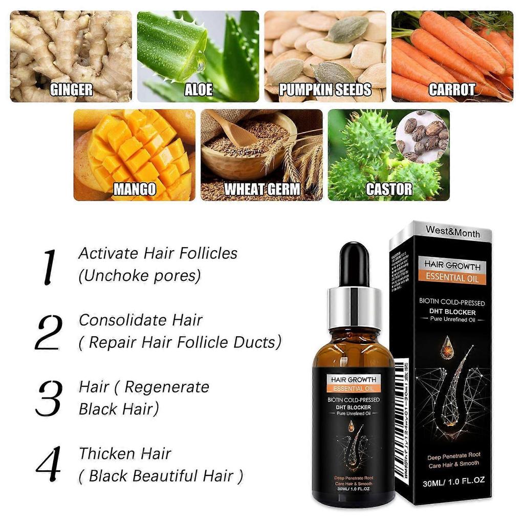West&Month Hair Growth Essential Oil, Dense Hair Growth Repair Dry Hair And Moisture Hair Essence