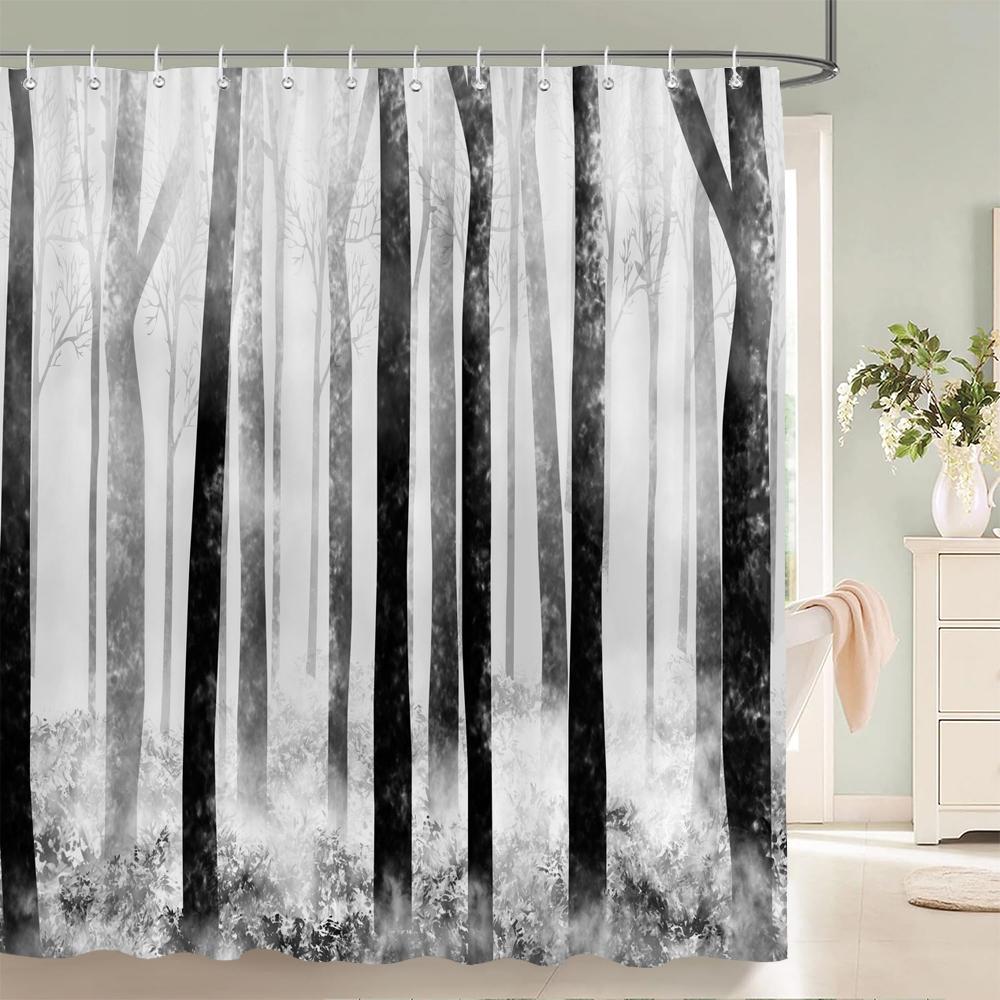 Водонепроницаемые тканевые шторки для душа Листья деревьев Белая береза Ванная комната Большие 240X180 3D-печать Декорация Шторка для душа Занавеска для ванны