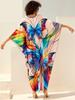 EDOLYNSA 2024 Fashion Butterfly Printed Plus Size Loose Kaftan Women's Bohemian Beach Dress Summer Swimsuit Cover-ups Casual House Robe Q1670