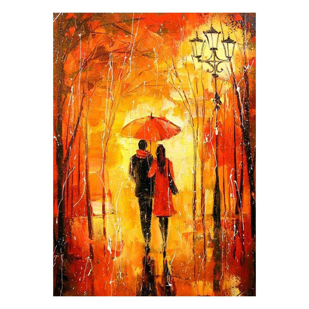 Влюбленная пара с зонтиком, идущая по улице, Эйфелева башня, холст, картина маслом, постер, осенний пейзаж, настенное искусство, домашний декор