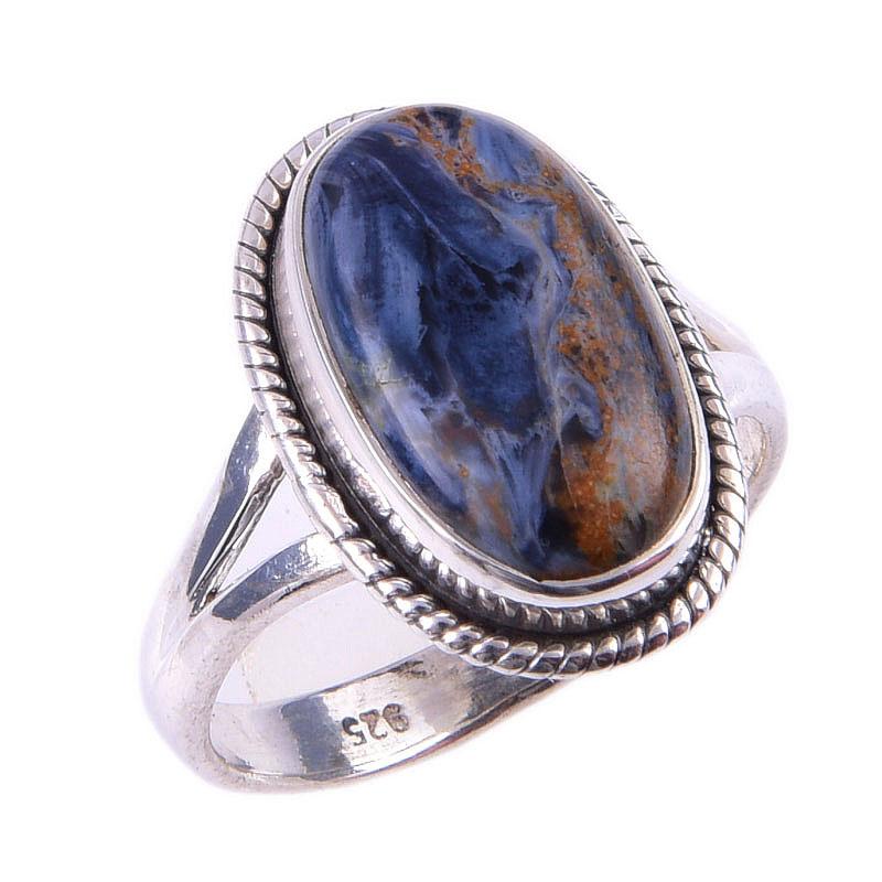 Кольцо из чистого серебра 925 пробы с натуральным драгоценным камнем Питерсит, размер 7, G7o89