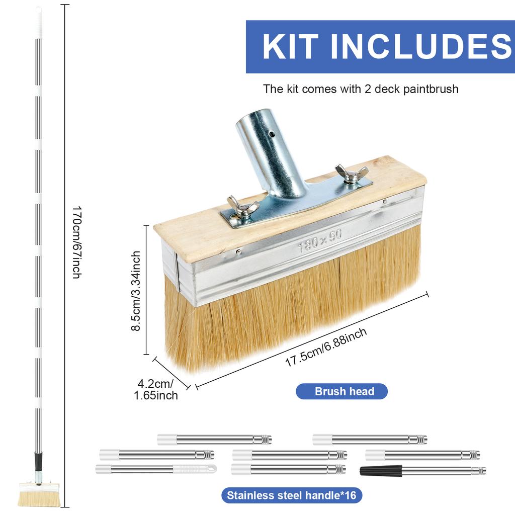 1/2 Pcs Deck Paint Brush 8 Section Detachable Handle Cleaning Brushes Multi-purpose Decks Staining Brush for Painting Fence Wall