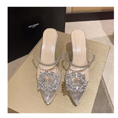 Модные летние туфли, босоножки со стразами, прозрачные хрустальные туфли на высоком каблуке, женские туфли на шпильках, сексуальные туфли с острым носком, туфли-лодочки для свадебной вечеринки