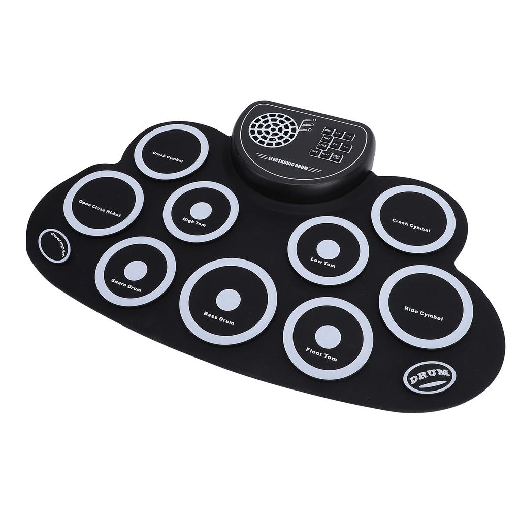 Электронная ударная установка с 9 пэдами, перезаряжаемая, со встроенным динамиком, портативная складная электронная тренировочная барабанная установка