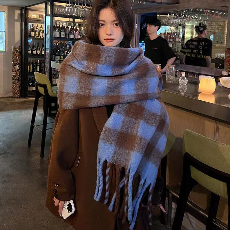 Korean Imitation Cashmere Plaid Scarf for Women - Thick, Warm, Versatile Autumn/Winter Fashion