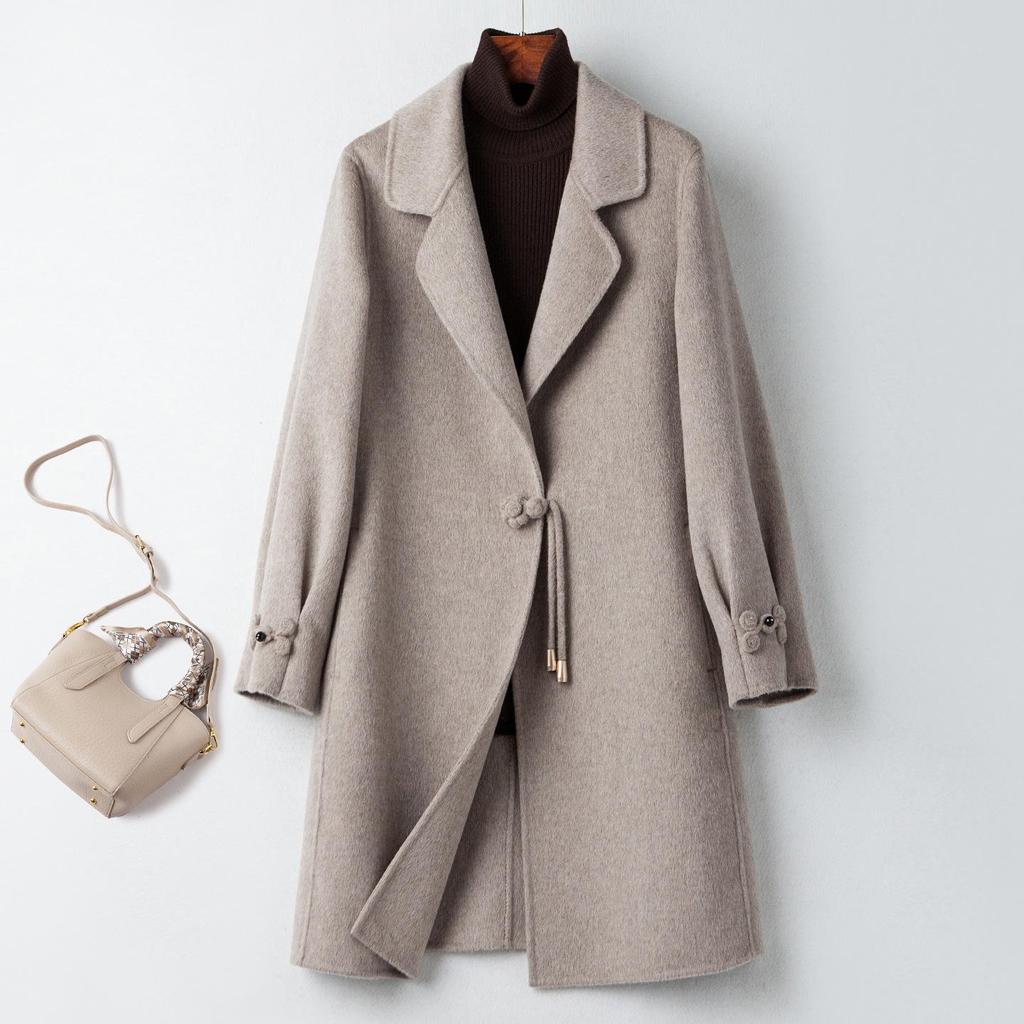 Элегантное кашемировое пальто средней длины двустороннее для зрелых женщин - Стильная шерстяная одежда для осени/зимы