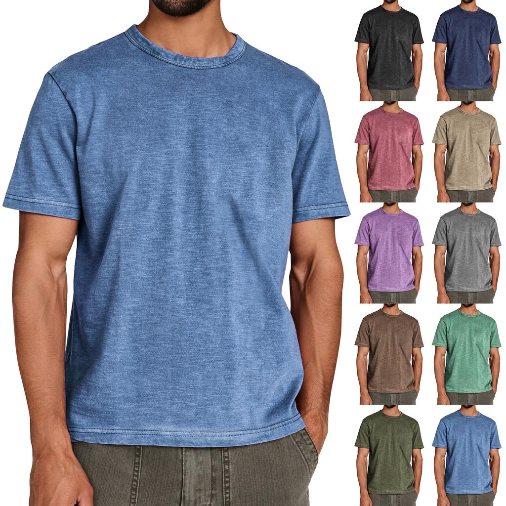 Men's Summer Solid Color Round Neck Loose Short Sleeve Top Men's Casual Fashion Short Sleeve Tops