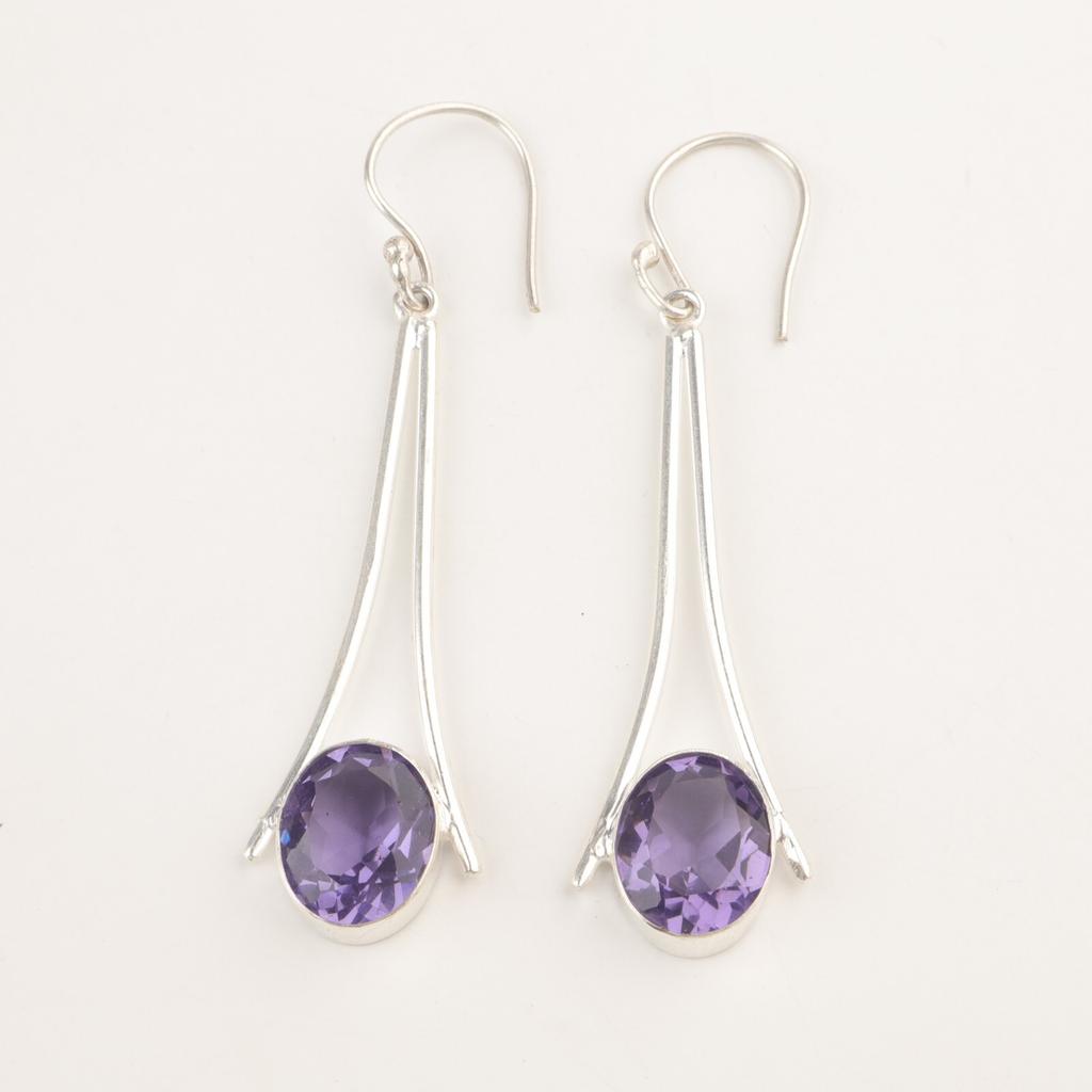 День сестер Сделка Натуральный иолит 925 серебро Этнические висячие серьги бохо Ювелирные изделия EE-136-4