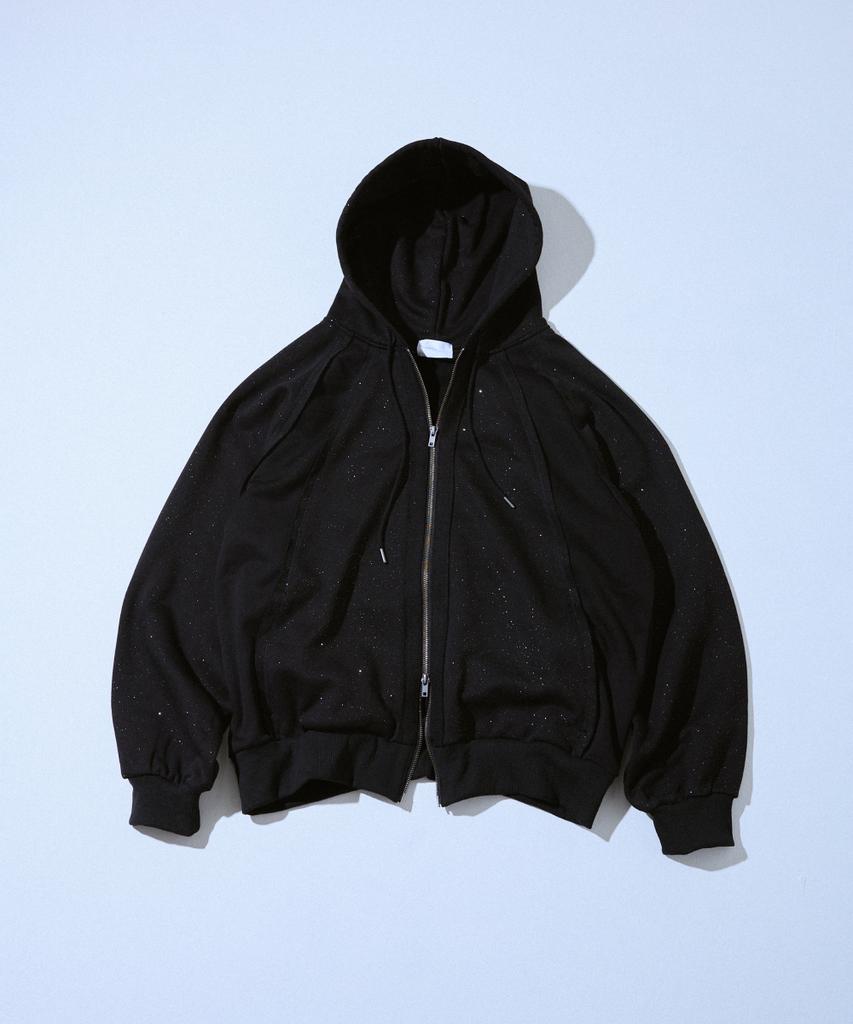 Camphorwood Glitter Seam Double Zipper Hoodie_Black