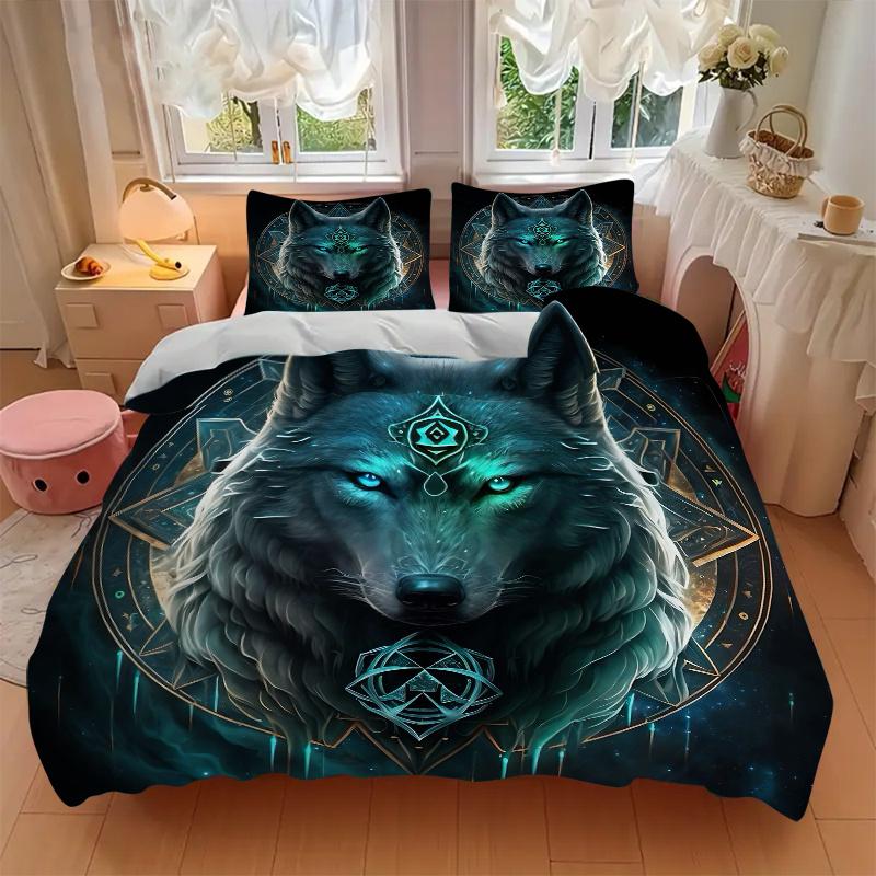 3pcs Enchanted Wolf Bedding Set - 1 Soft Quilt Cover + 2 Pillowcases, Machine Washable - Suitable for All Seasons, Perfect Gift for Friends