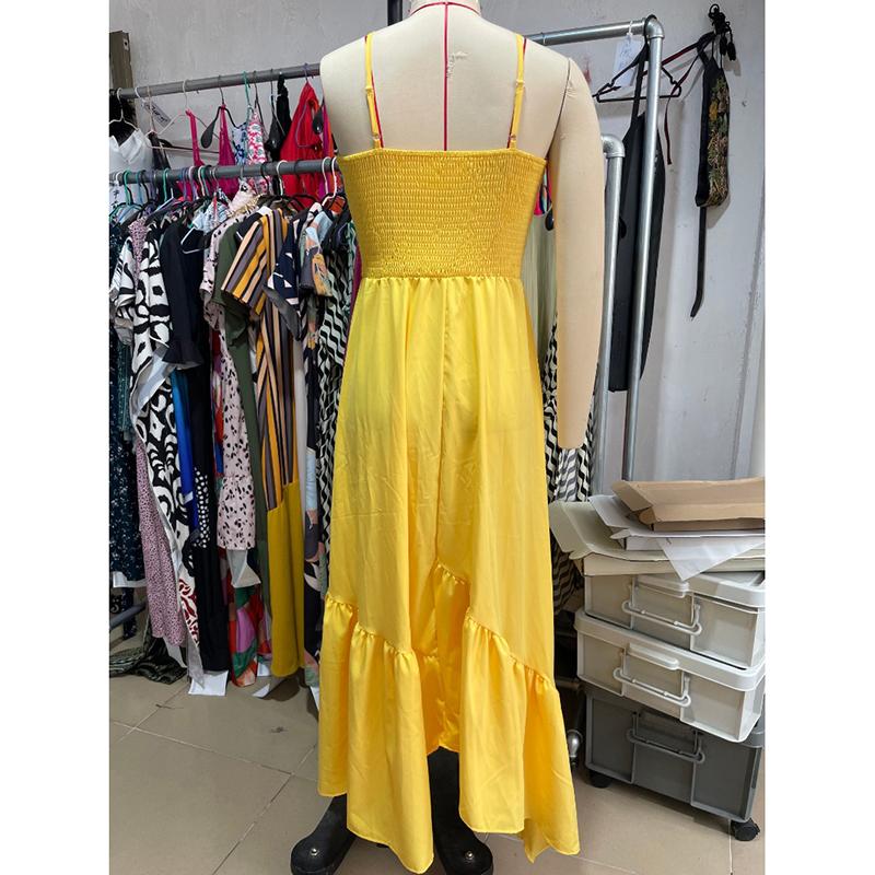 Модное сексуальное вечернее платье без рукавов для женщин, летнее отпускное платье А-силуэта с открытой спиной, повседневные длинные платья для женщин, винтажное нестандартное желтое платье с высокой талией 26205