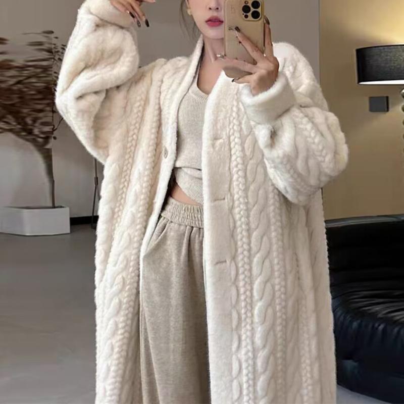 Coat Women 2024 Spring Long Sleeve Single Breasted Loose Female Midi Jacket Twists Knit Lady Fashion Outcoat