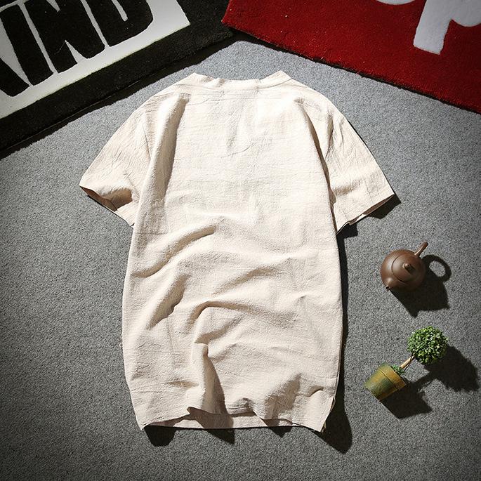 Мужская летняя 2022 года хлопково-льняная футболка с коротким рукавом на двух пуговицах - мягкая и дышащая