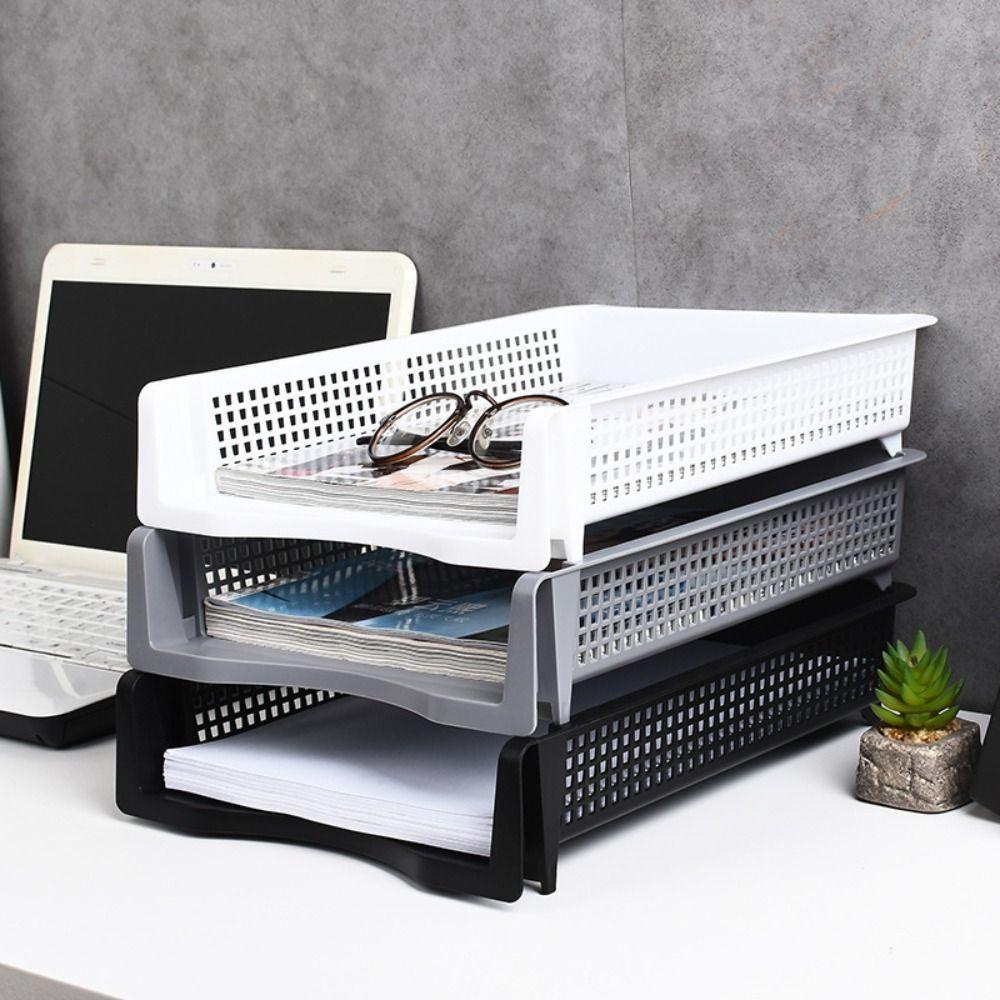 Papers Rack A4 File Storage Tray Desktop Organizer Stackable File Rack Simple Home Office Supply
