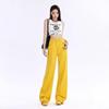 Women's High-Waist Yellow Wide-Leg Jeans with Free Embroidery Label